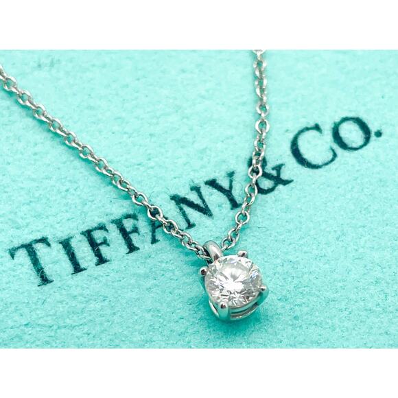 Tiffany & Co. Jewelry - Tiffany & Co. Platinum Solitaire Diamond Pendant Necklace 16"